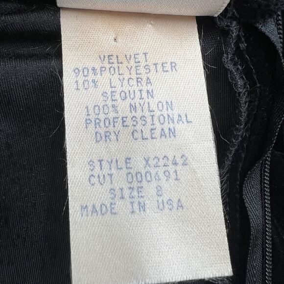 Vintage 80s Gantos Velvet Stretch Mini Dress Sequin Mesh Cut Out Midriff - Picture 4 of 7